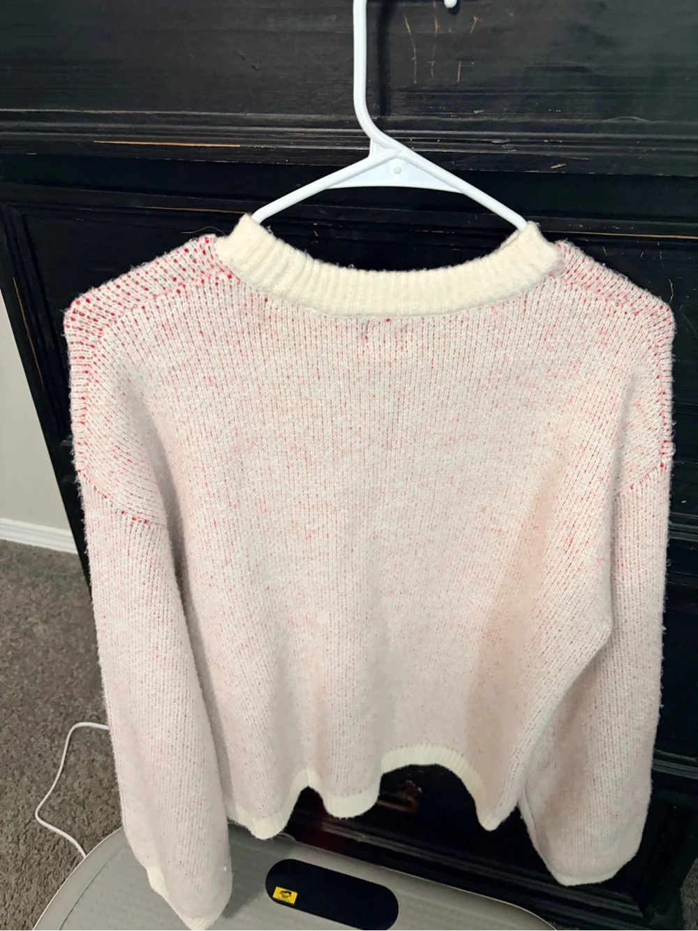 a new day Cream Knit Sweater with Red Cherry Graphic and Mint Stem